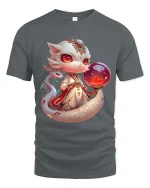 Mystic Baby Dragon T-Shirt Cute Fantasy Orb Magic Tee - gray t-shirt on white background
