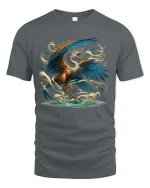 Majestic Heron Bird T-Shirt Ocean Wave Artistic Nature Tee - gray t-shirt on white background
