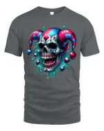 Evil Jester Skull T-Shirt Dark Clown Horror Graphic Tee - gray t-shirt on white background