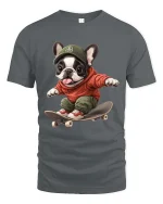 Skateboarding French Bulldog T-Shirt Cute Street Style Tee - gray t-shirt on white background