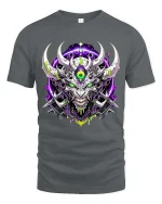 Cyber Demon Skull T-Shirt Neon Horror Sci Fi Graphic Tee - gray t-shirt on white background