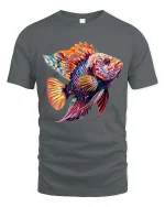 Colorful Tropical Fish T-Shirt Vibrant Ocean Art Graphic Tee - gray t-shirt on white background