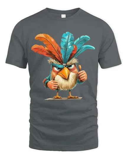 Funny Angry Bird T-Shirt Colorful Feather Attitude Tee - gray t-shirt on white background