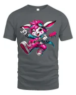 Rock Star Bunny T-Shirt Cute Guitar Rabbit Music Tee - gray t-shirt on white background