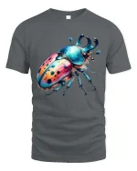 Colorful Beetle T-Shirt Vibrant Insect Art Graphic Tee - gray t-shirt on white background