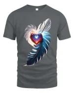 Feather Heart Love T-Shirt Elegant Romantic Glow Art Tee - gray t-shirt on white background