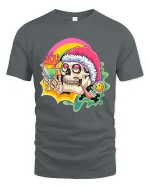 Funny Chill Skull T-Shirt Rainbow Drink Party Vibes Tee - gray t-shirt on white background