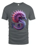 Glowing Seahorse T-Shirt Colorful Ocean Fantasy Art Tee - gray t-shirt on white background