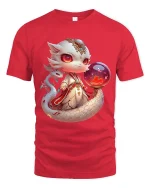 Mystic Baby Dragon T-Shirt Cute Fantasy Orb Magic Tee - red t-shirt on white background