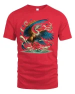 Majestic Heron Bird T-Shirt Ocean Wave Artistic Nature Tee - red t-shirt on white background