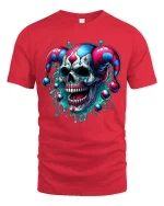 Evil Jester Skull T-Shirt Dark Clown Horror Graphic Tee - red t-shirt on white background