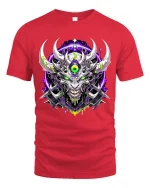 Cyber Demon Skull T-Shirt Neon Horror Sci Fi Graphic Tee - red t-shirt on white background