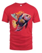 Colorful Tropical Fish T-Shirt Vibrant Ocean Art Graphic Tee - red t-shirt on white background