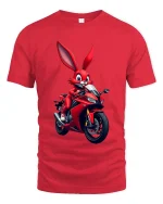 Funny Biker Bunny T-Shirt Cool Rabbit Motorcycle Rider Tee - red t-shirt on white background