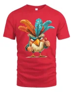 Funny Angry Bird T-Shirt Colorful Feather Attitude Tee - red t-shirt on white background