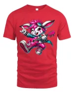 Rock Star Bunny T-Shirt Cute Guitar Rabbit Music Tee - red t-shirt on white background