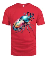 Colorful Beetle T-Shirt Vibrant Insect Art Graphic Tee - red t-shirt on white background
