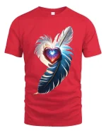 Feather Heart Love T-Shirt Elegant Romantic Glow Art Tee - red t-shirt on white background