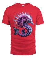 Glowing Seahorse T-Shirt Colorful Ocean Fantasy Art Tee - red t-shirt on white background