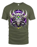 Cyber Demon Skull T-Shirt Neon Horror Sci Fi Graphic Tee - military green t-shirt on white background