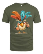 Funny Angry Bird T-Shirt Colorful Feather Attitude Tee - military green t-shirt on white background
