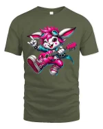 Rock Star Bunny T-Shirt Cute Guitar Rabbit Music Tee - military green t-shirt on white background