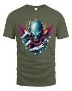 Kraken Skull T-Shirt Ocean Monster Dark Fantasy Art Tee - military green t-shirt on white background