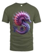 Glowing Seahorse T-Shirt Colorful Ocean Fantasy Art Tee - military green t-shirt on white background