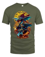 Steampunk Dragon T-Shirt Mechanical Fantasy Gear Art Tee - military green t-shirt on white background