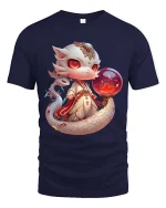 Mystic Baby Dragon T-Shirt Cute Fantasy Orb Magic Tee - navy t-shirt on white background