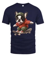 Skateboarding French Bulldog T-Shirt Cute Street Style Tee - navy t-shirt on white background