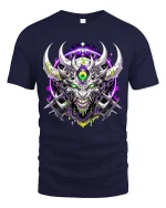 Cyber Demon Skull T-Shirt Neon Horror Sci Fi Graphic Tee - navy t-shirt on white background