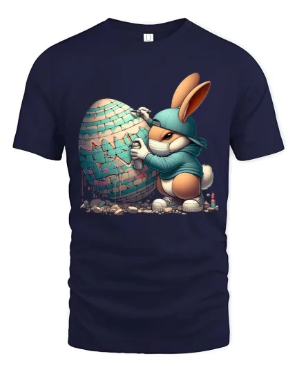 Graffiti Bunny T-Shirt Street Art Easter Egg Urban Tee - navy t-shirt on white background
