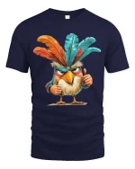Funny Angry Bird T-Shirt Colorful Feather Attitude Tee - navy t-shirt on white background