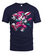 Rock Star Bunny T-Shirt Cute Guitar Rabbit Music Tee - navy t-shirt on white background