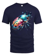 Colorful Beetle T-Shirt Vibrant Insect Art Graphic Tee - navy t-shirt on white background