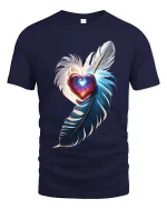 Feather Heart Love T-Shirt Elegant Romantic Glow Art Tee - navy t-shirt on white background