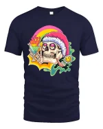 Funny Chill Skull T-Shirt Rainbow Drink Party Vibes Tee - navy t-shirt on white background