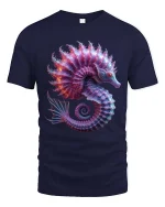 Glowing Seahorse T-Shirt Colorful Ocean Fantasy Art Tee - navy t-shirt on white background