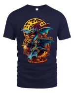 Steampunk Dragon T-Shirt Mechanical Fantasy Gear Art Tee - navy t-shirt on white background