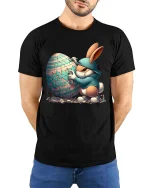 Graffiti Bunny T-Shirt Street Art Easter Egg Urban Tee - model wearing black tee with hands behind back