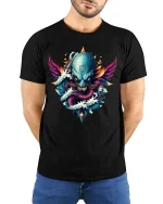 Kraken Skull T-Shirt Ocean Monster Dark Fantasy Art Tee - model wearing black tee with hands behind back