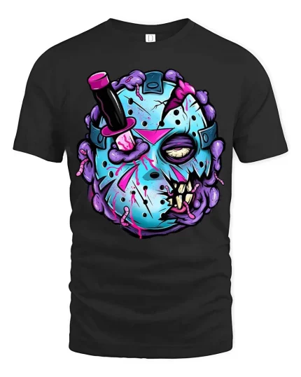 Zombie Hockey Mask Graphic T Shirt Creepy Funny Streetwear - black t-shirt on white background