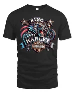King Biker Wolf T Shirt Fierce Motorcycle Rider Graphic Tee - black t-shirt on white background