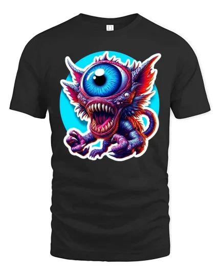 Funny One Eye Monster T Shirt Cute Creepy Cartoon Graphic Tee - black t-shirt on white background