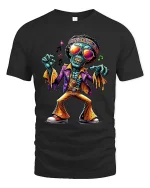 Funky Dancing Skeleton T Shirt Retro Disco Zombie Graphic Tee - black t-shirt on white background