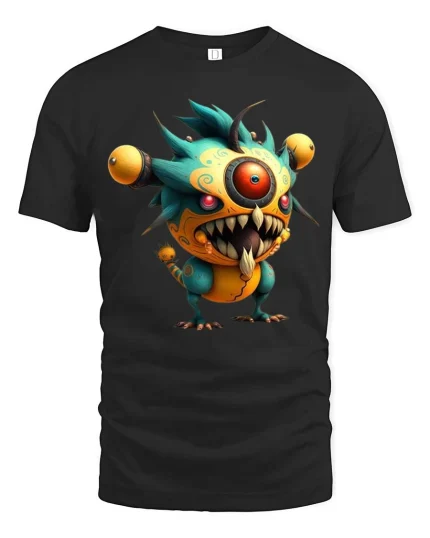 Cute Crazy Cyclops Monster T Shirt Funny Weird Creature Graphic Tee - black t-shirt on white background