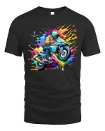 Color Splash Motorcycle T Shirt Rider Racing Graphic Art Tee - black t-shirt on white background