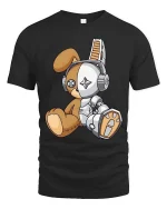Cute Robot Teddy Bear T Shirt Kawaii Cyber Plush Graphic Tee - black t-shirt on white background