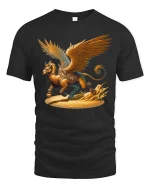 Mythical Griffin T Shirt Golden Winged Beast Fantasy Graphic Tee - black t-shirt on white background